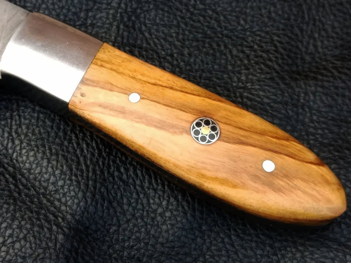 Olive Wood Skinning Knife SAK005 with a wooden handle and decorative rivets