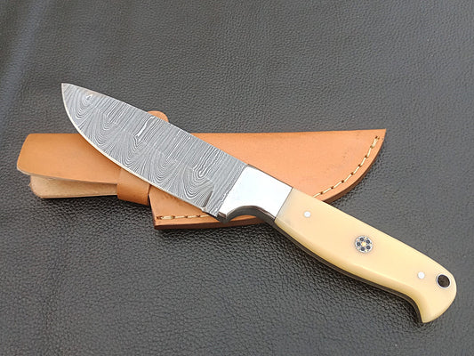 SA-1222 DAMASCUS STEEL SKINING KNIFE-STAINLESS STEEL BOLSTERS