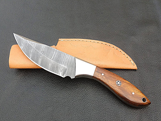 SA-1402 DAMASCUS STEEL SKINING KNIFE- DAMASCUS STEEL BOLSTERS