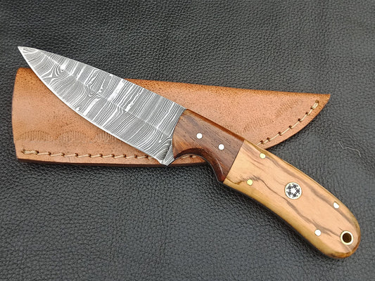 SA-1233 DAMASCUS STEEL SKINING KNIFE- DAMASCUS STEEL BOLSTERS