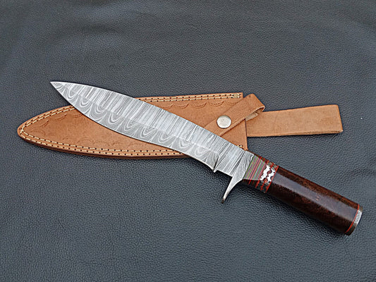 Damascus Steel Bowie-Rosewood Handle-Damascus Steel Clip-SA-1276