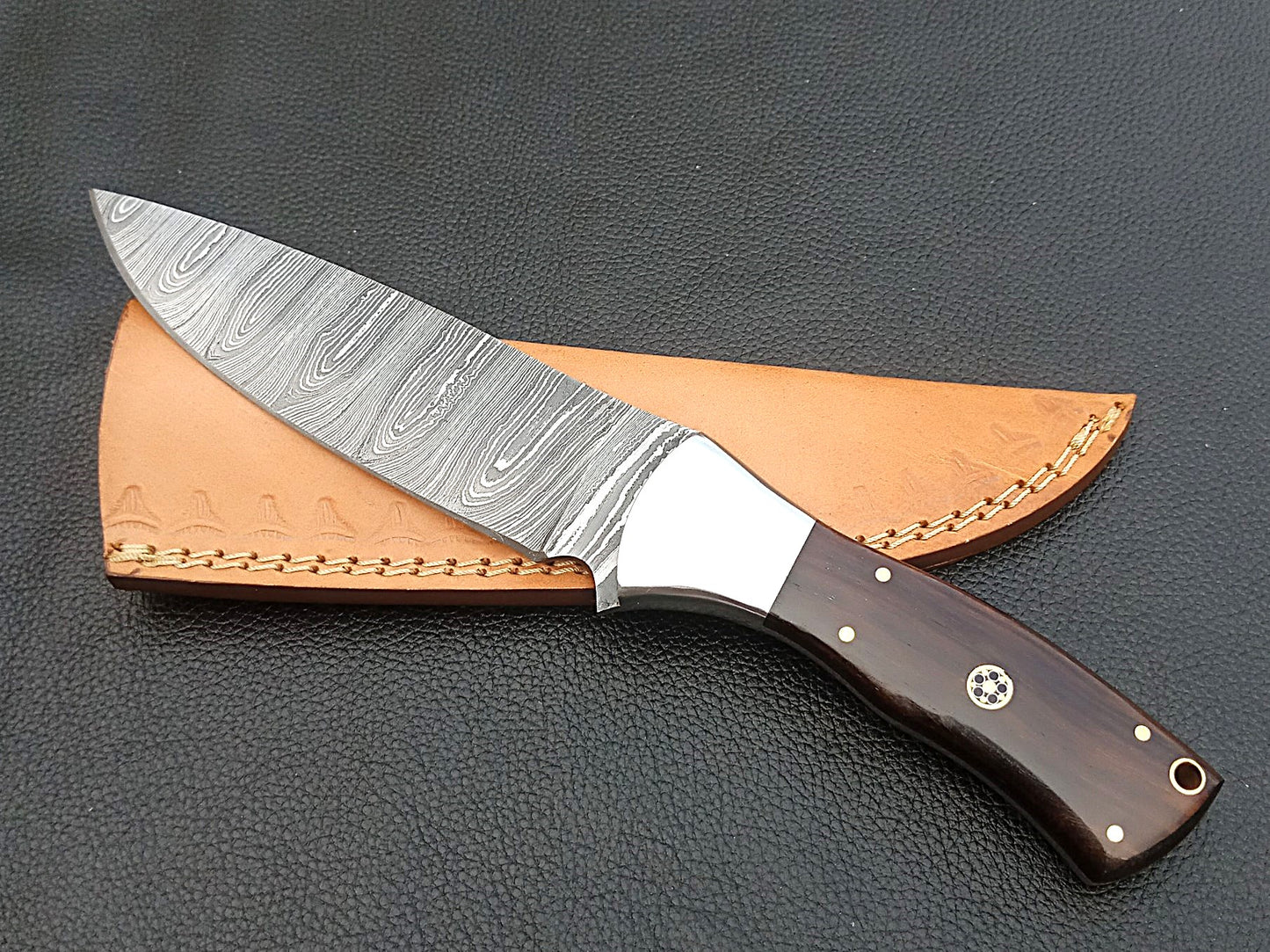 SA-1230 DAMASCUS STEEL SKINING KNIFE-STAINLESS STEEL BOLSTERS
