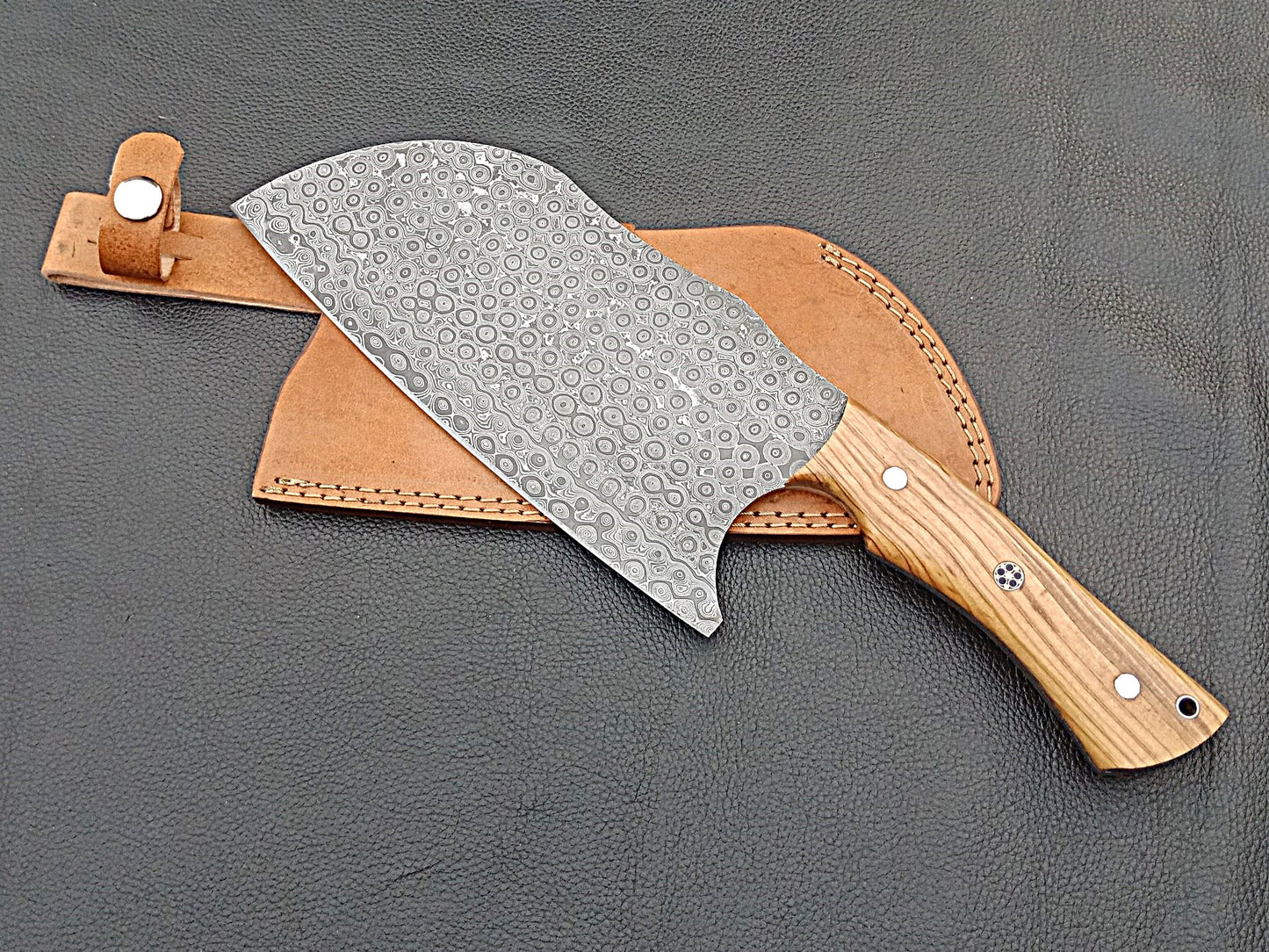 Damascus Steel Kitchen Chef Clever-Olive wood handle-Stainless Steel Clips-SA-1264