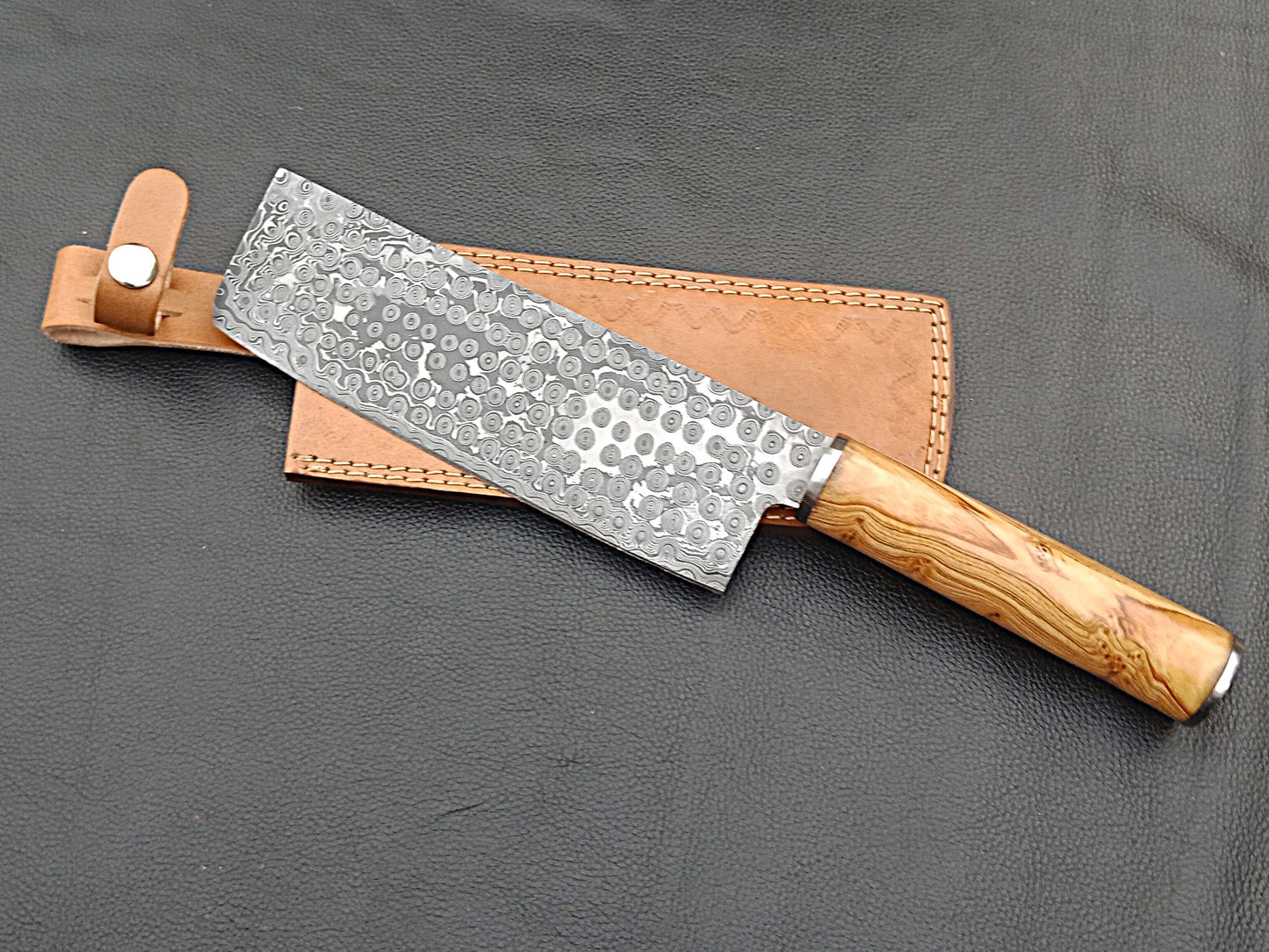 Damascus Steel Kitchen Chef Clever-Olive wood handle-Stainless Steel Clips-SA-1262