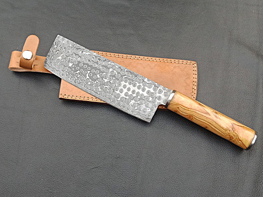 Damascus Steel Kitchen Chef Clever-Olive wood handle-Stainless Steel Clips-SA-1262