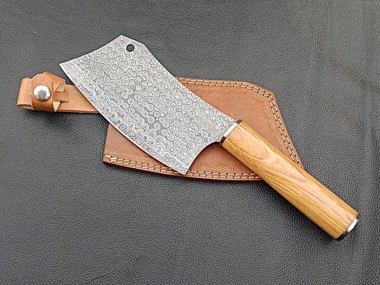 Damascus Steel Kitchen Chef Clever-Olive wood handle-Stainless Steel Clips-SA-1265