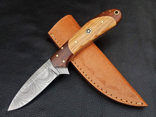 SA-1229 DAMASCUS STEEL SKINING KNIFE- ROSEWOOD BOLSTERS
