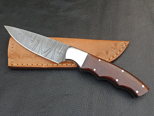 SA-1242 DAMASCUS STEEL SKINING KNIFE- STAINLESS STEEL BOLSTERS