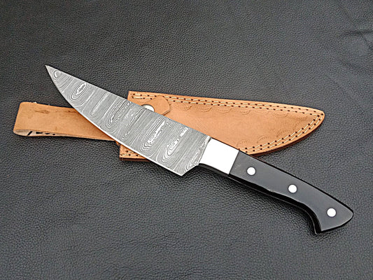 Damascus Steel Kitchen Chef Knife-Black Horn handle-Stainless Steel Bolsters-SA-1269