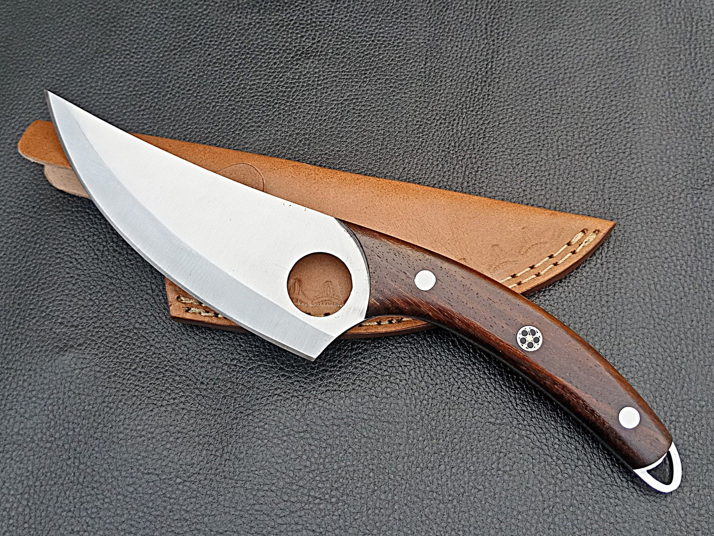 SA-1402 DAMASCUS STEEL SKINING KNIFE- DAMASCUS STEEL BOLSTERS