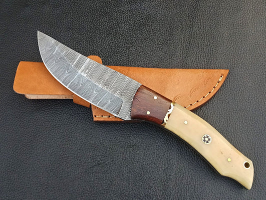 SA-1301 DAMASCUS STEEL SKINING KNIFE-ROSEWOOD BOLSTERS