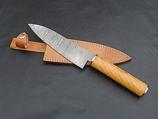 Damascus Steel Kitchen Chef Knife-Olive wood handle-Stainless Steel Bolsters-SA-1254