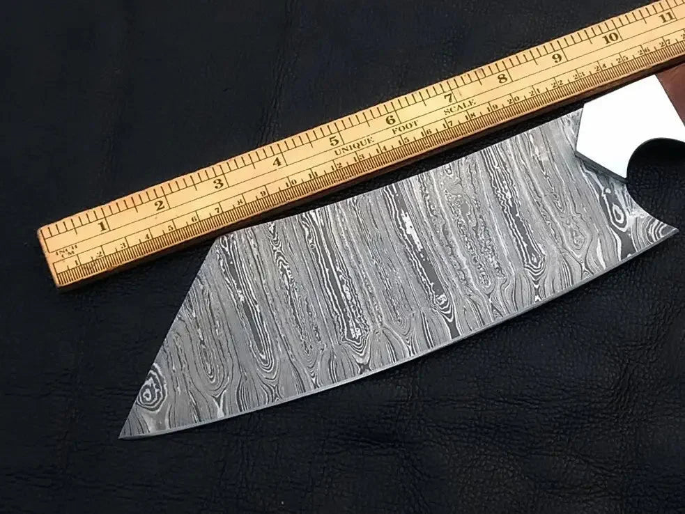 Handmade Damascus Steel Chefs Cleaver-C111 with ruler on blade