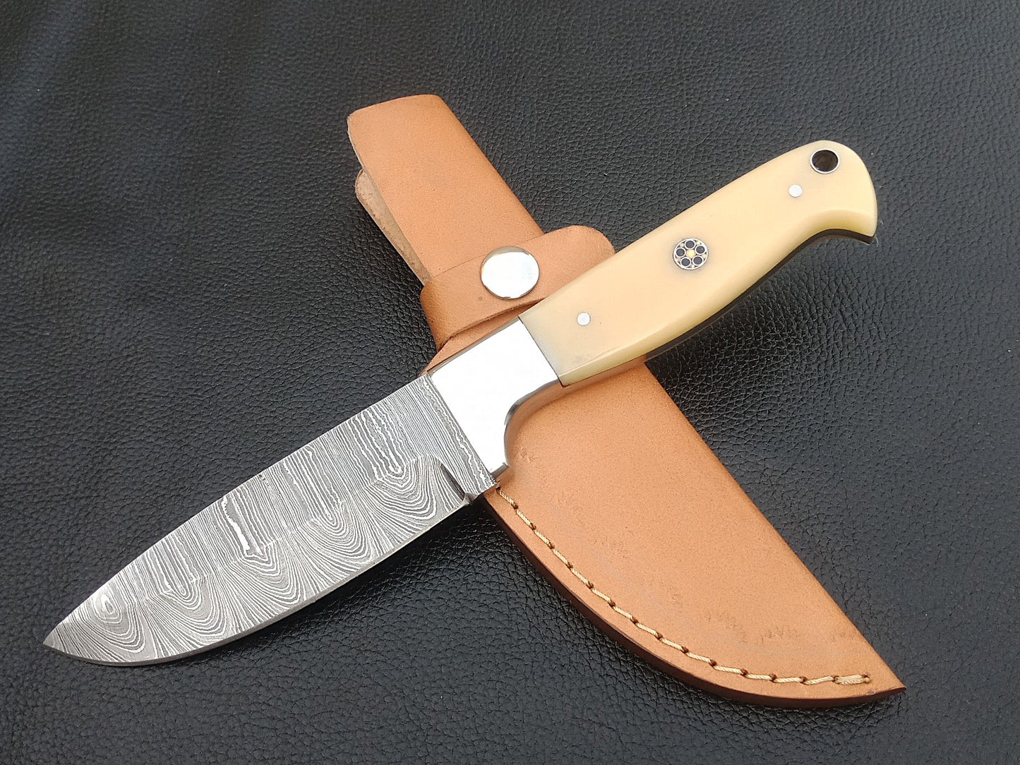 SA-1222 DAMASCUS STEEL SKINING KNIFE-STAINLESS STEEL BOLSTERS