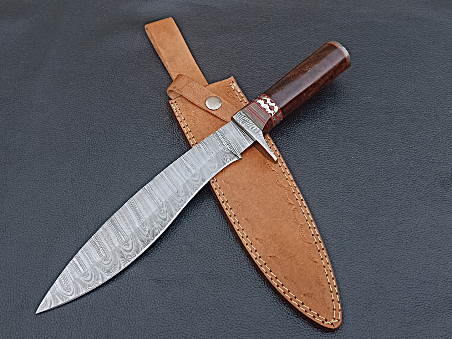 Damascus Steel Bowie-Rosewood Handle-Damascus Steel Clip-SA-1276