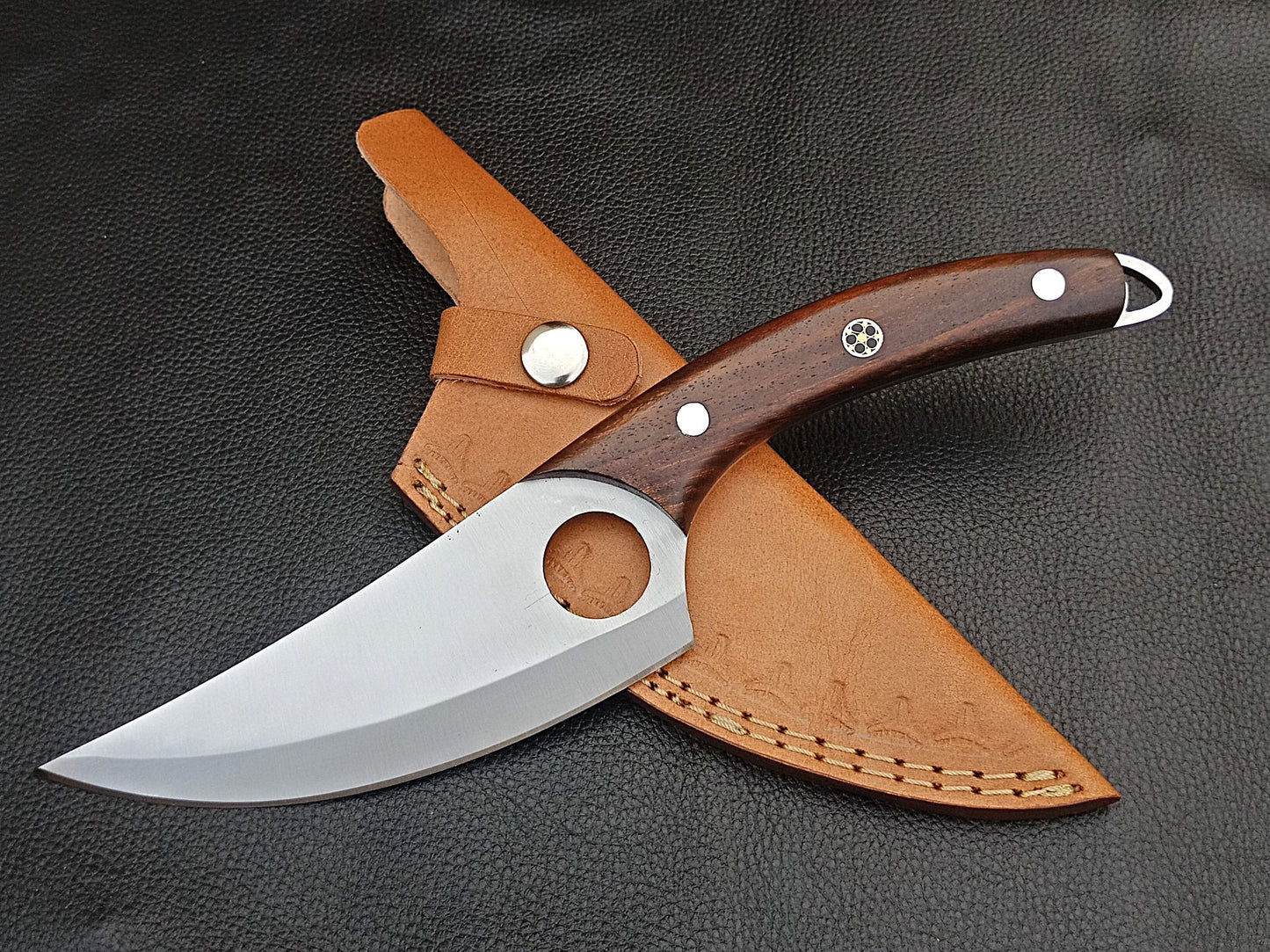 SA-1402 DAMASCUS STEEL SKINING KNIFE- DAMASCUS STEEL BOLSTERS