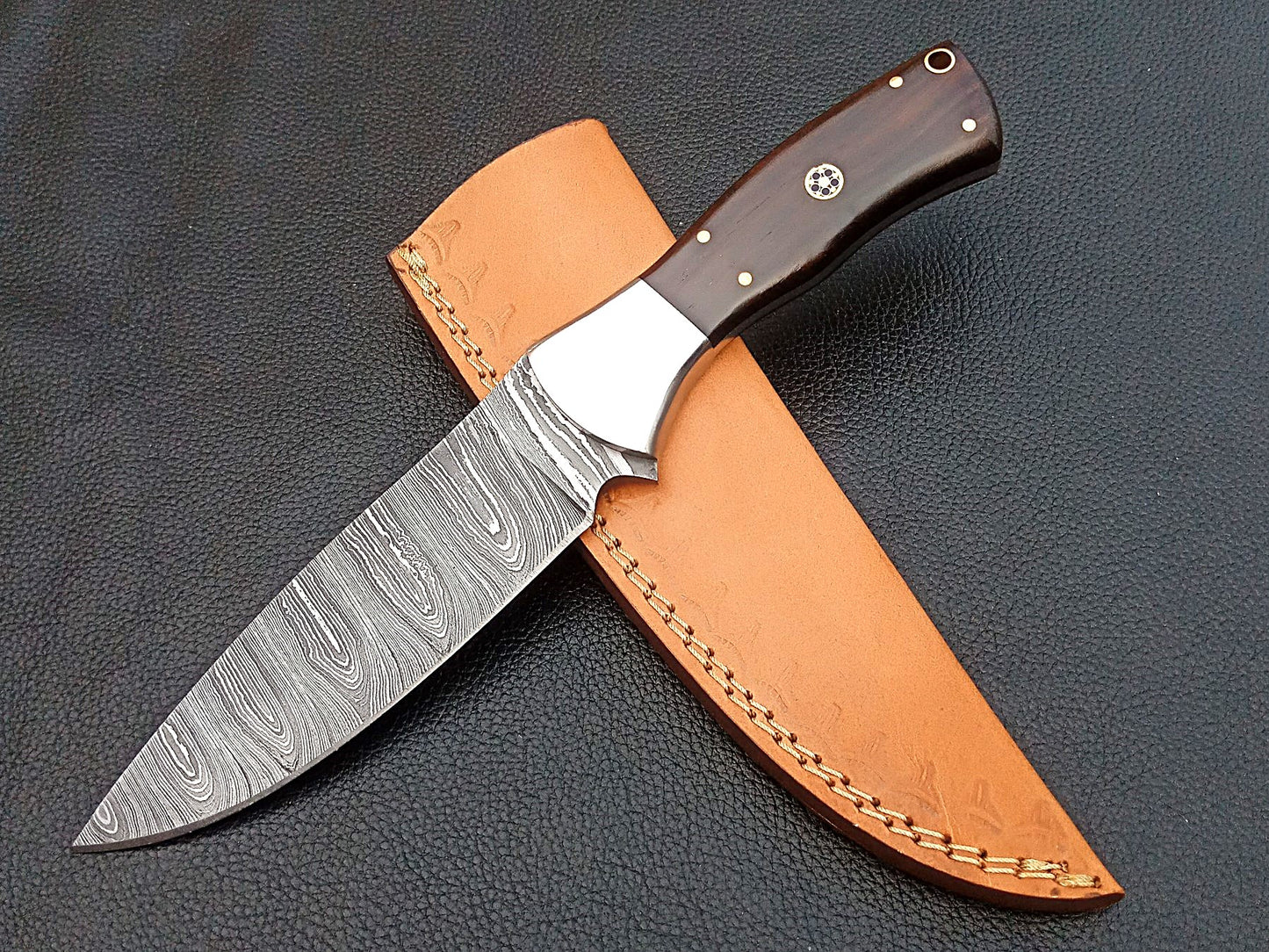 SA-1230 DAMASCUS STEEL SKINING KNIFE-STAINLESS STEEL BOLSTERS