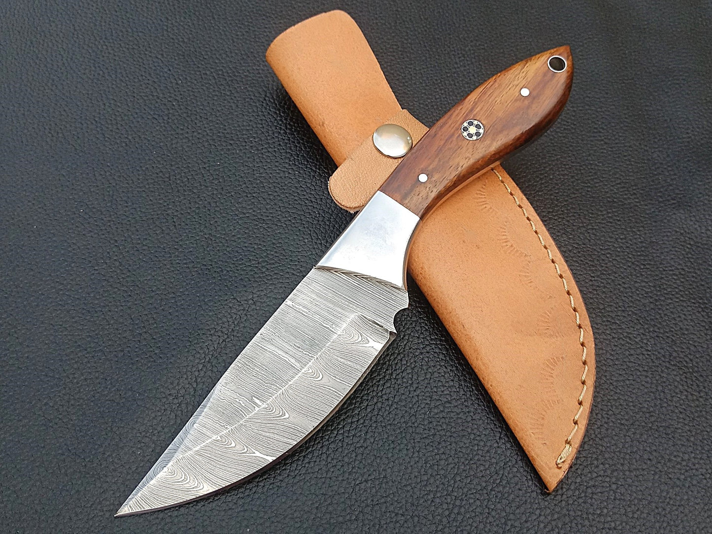 SA-1402 DAMASCUS STEEL SKINING KNIFE- DAMASCUS STEEL BOLSTERS