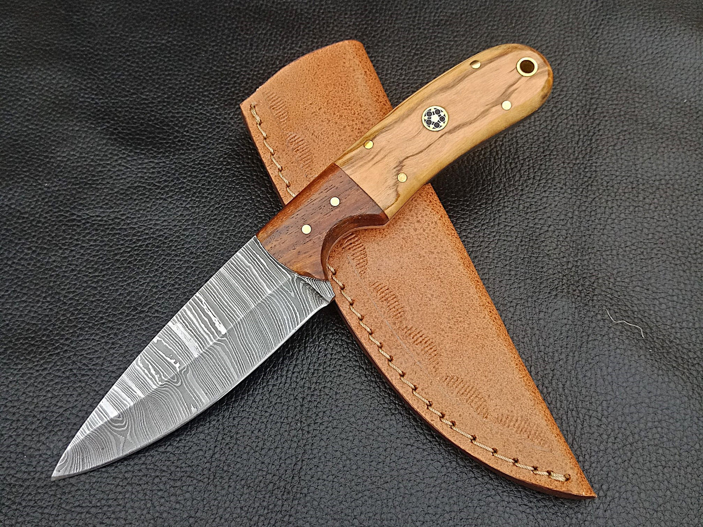 SA-1233 DAMASCUS STEEL SKINING KNIFE- DAMASCUS STEEL BOLSTERS