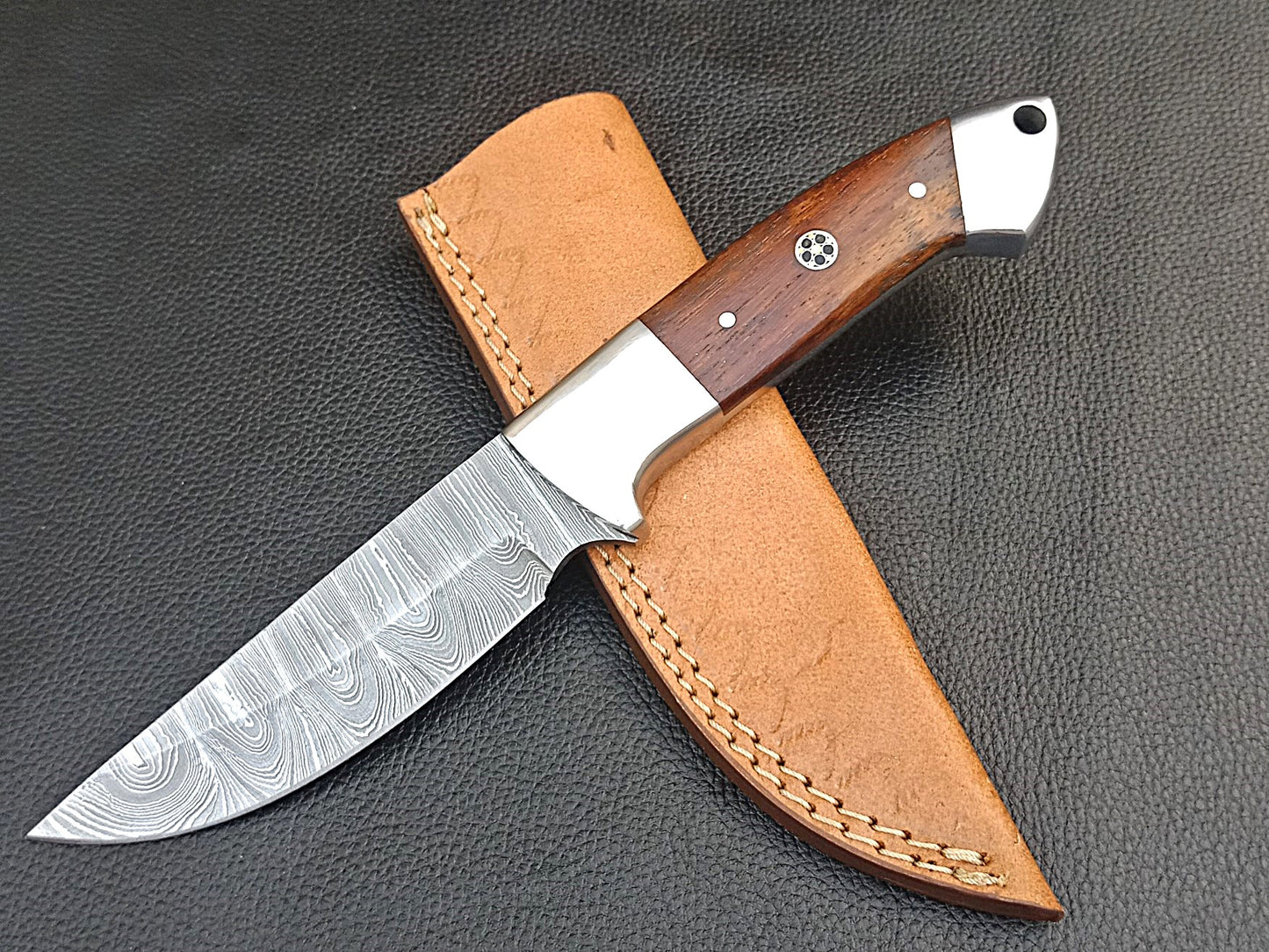 SA-1231 DAMASCUS STEEL SKINING KNIFE- STAINLESS STEEL BOLSTERS