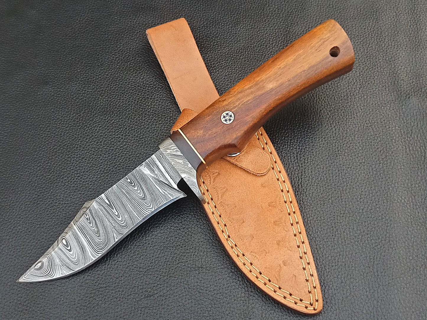 SA-1238 DAMASCUS STEEL SKINING KNIFE- DAMASCUS STEEL BOLSTERS