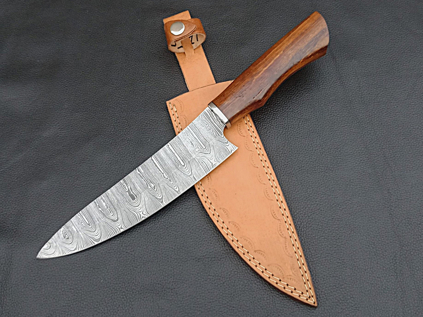 Damascus Steel Kitchen Chef Knife-Rosewood handle-Stainless Steel Clips-SA-1255