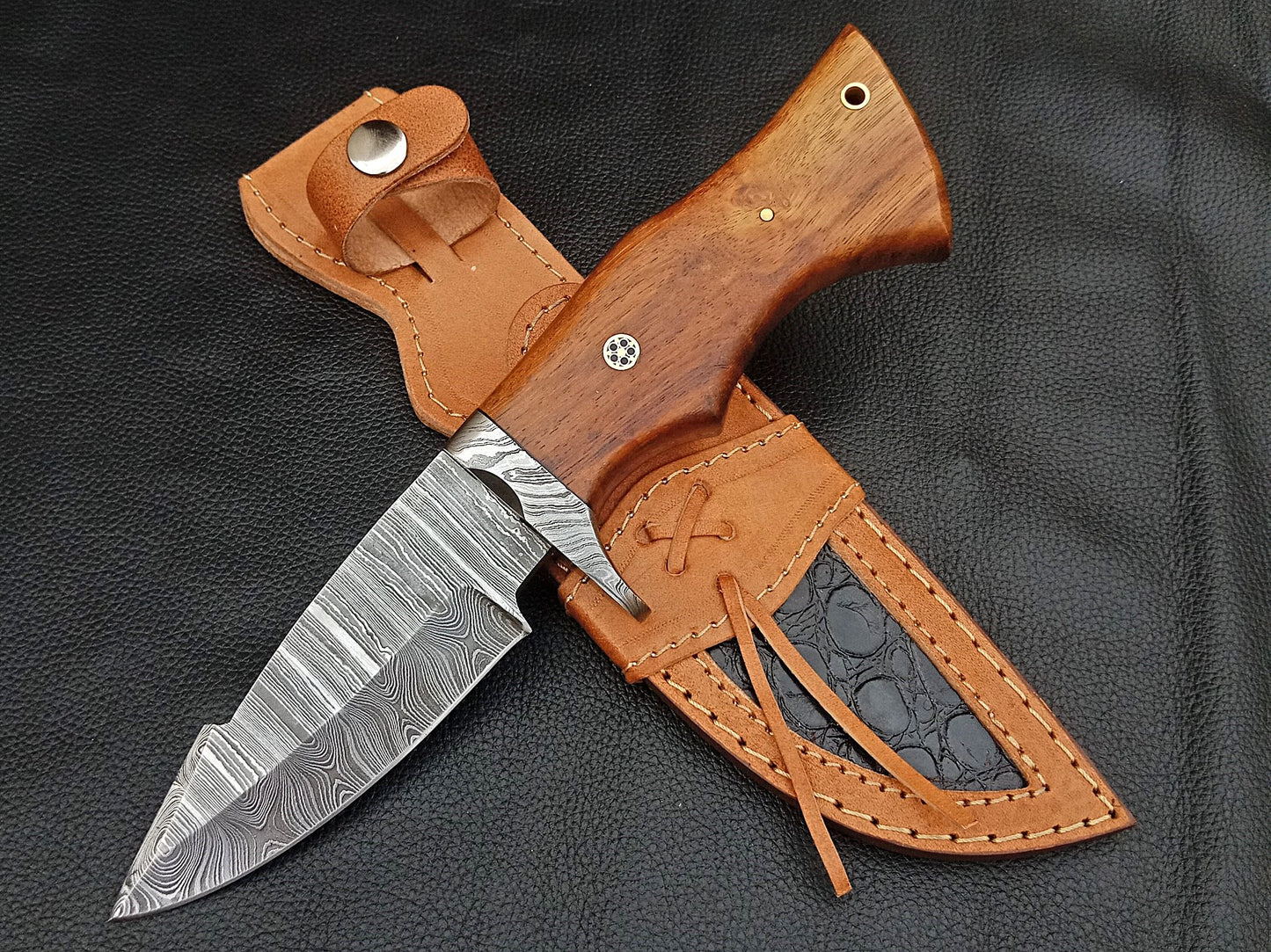 SA-1401 DAMASCUS STEEL SKINING KNIFE- DAMASCUS STEEL BOLSTERS