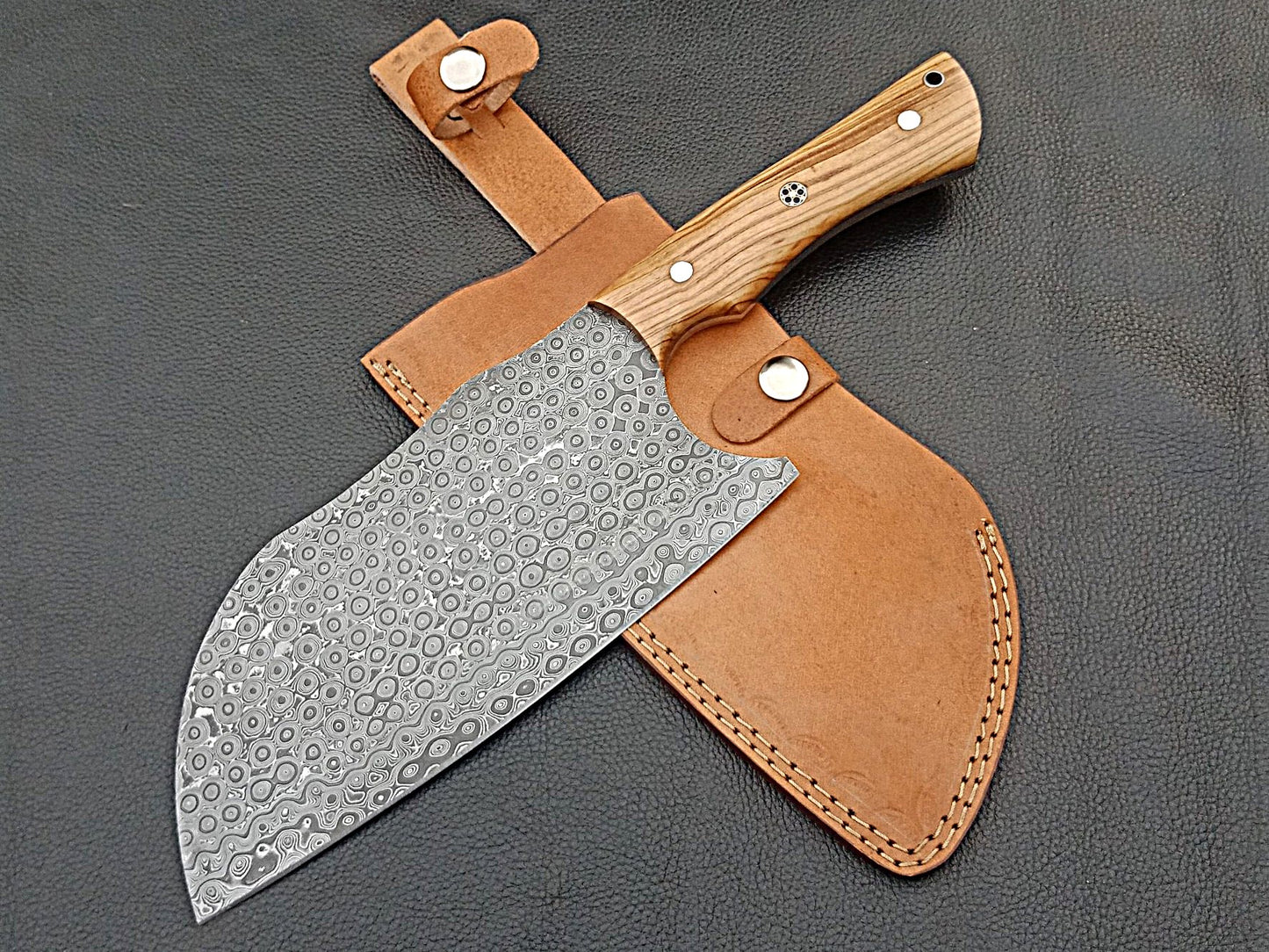 Damascus Steel Kitchen Chef Clever-Olive wood handle-Stainless Steel Clips-SA-1264