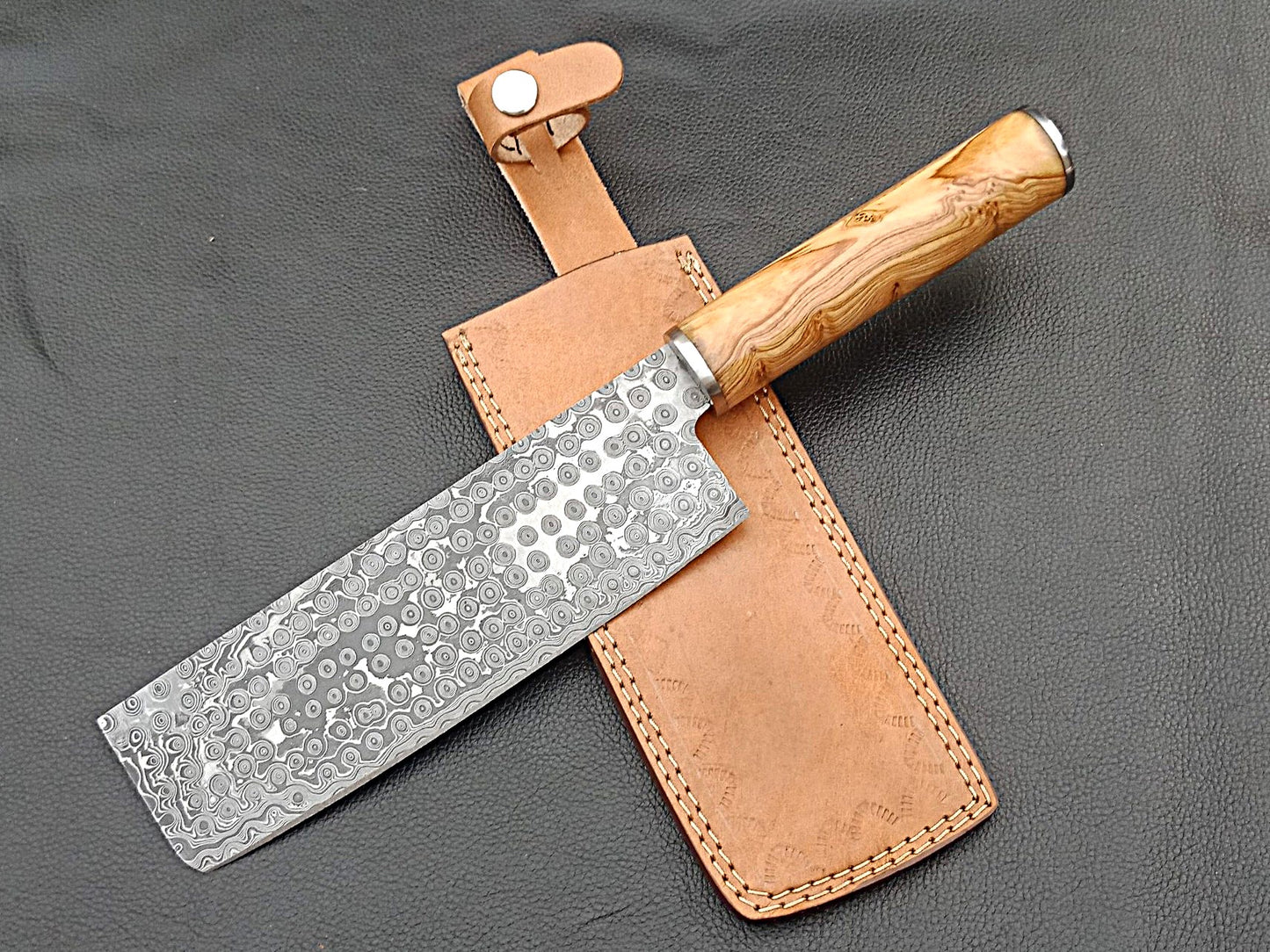 Damascus Steel Kitchen Chef Clever-Olive wood handle-Stainless Steel Clips-SA-1262