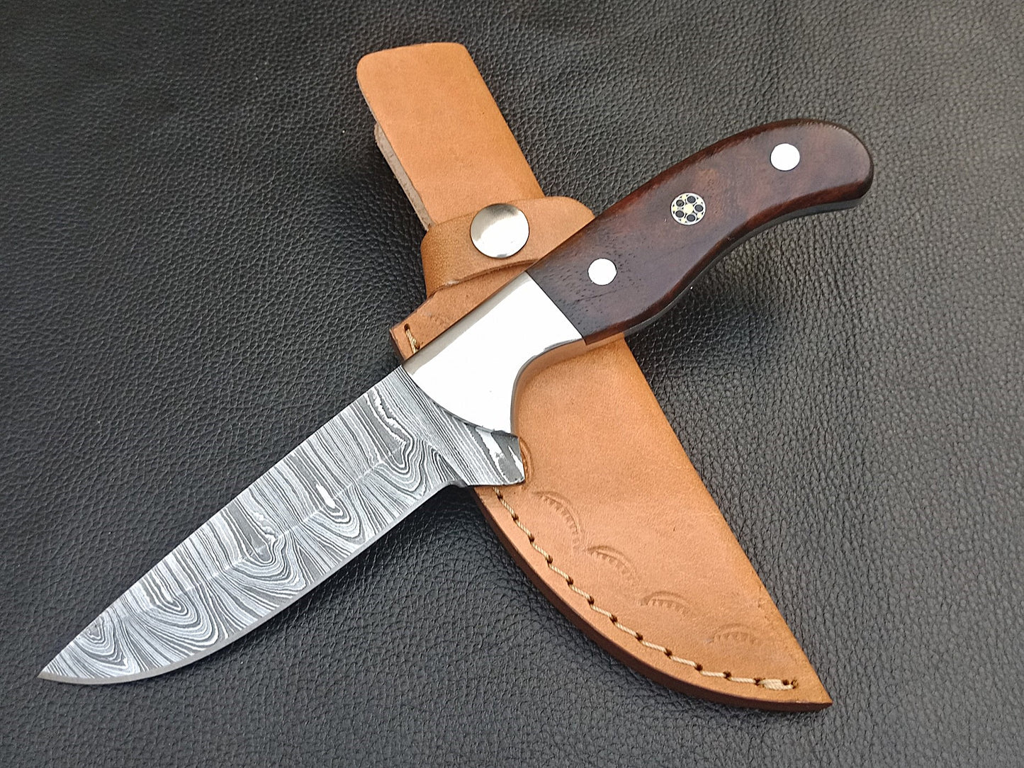 SA-1401 DAMASCUS STEEL SKINING KNIFE- DAMASCUS STEEL BOLSTERS