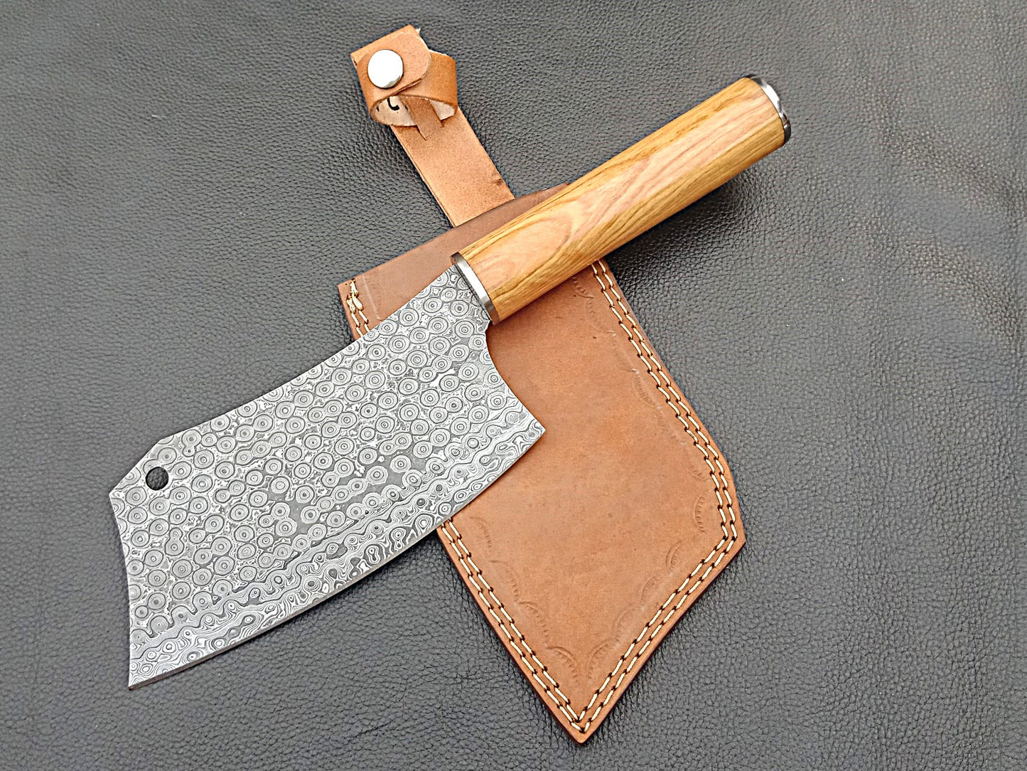 Damascus Steel Kitchen Chef Clever-Olive wood handle-Stainless Steel Clips-SA-1265