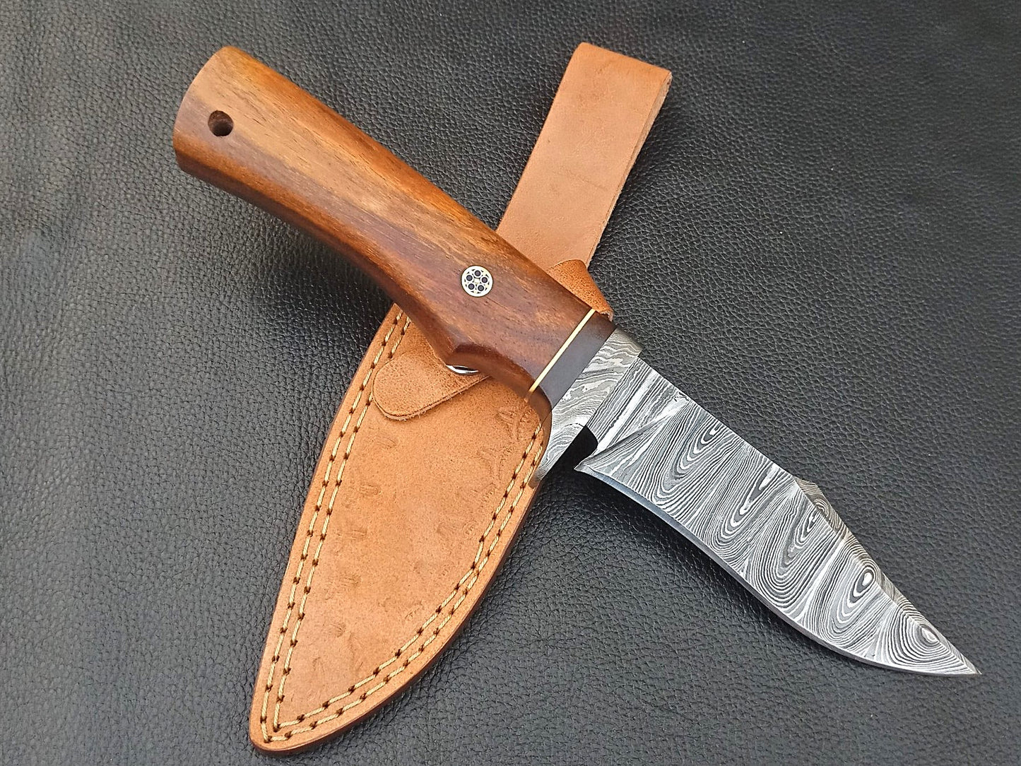 SA-1238 DAMASCUS STEEL SKINING KNIFE- DAMASCUS STEEL BOLSTERS