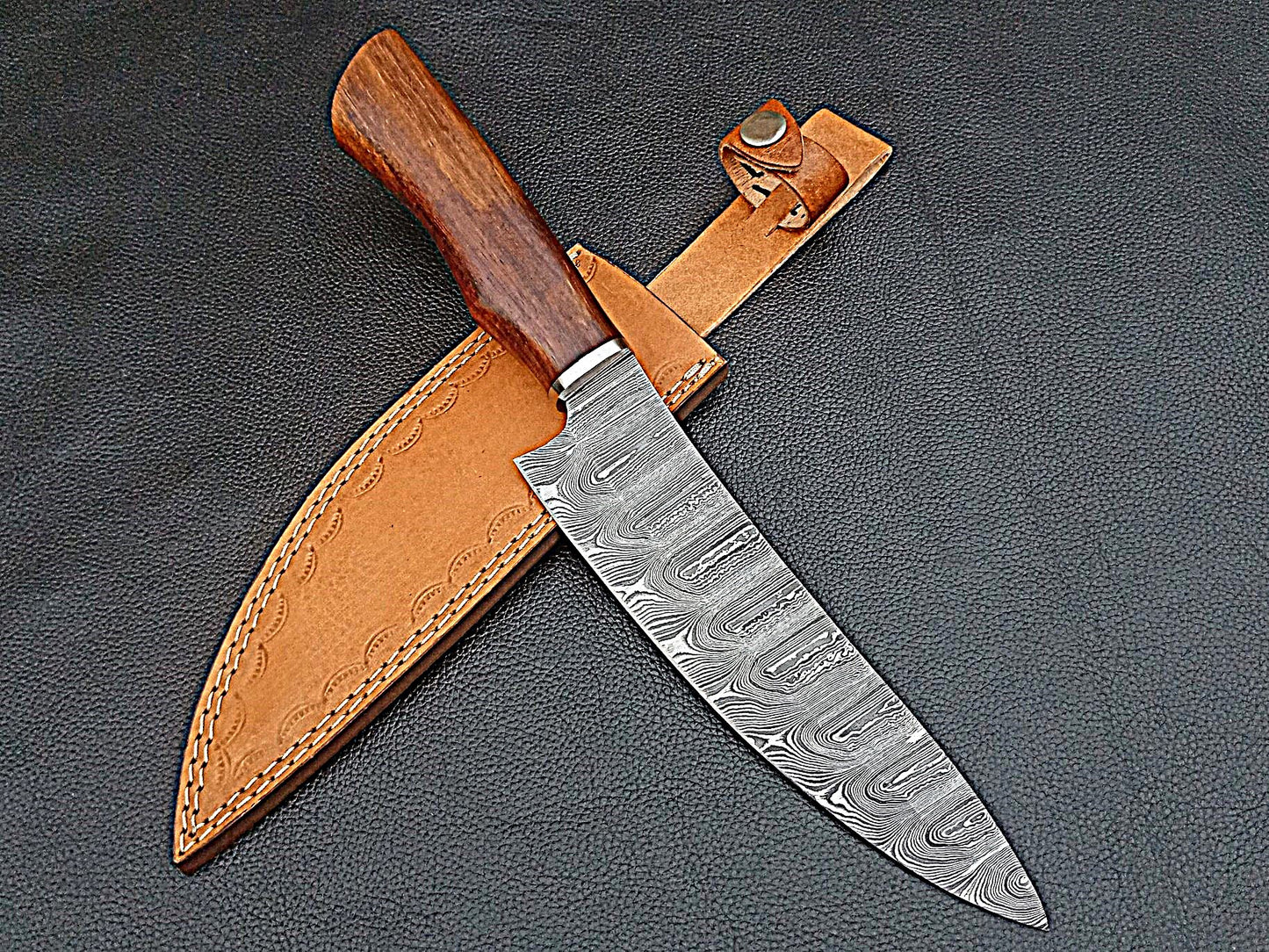 Damascus Steel Kitchen Chef Knife-Rosewood handle-Stainless Steel Clips-SA-1255