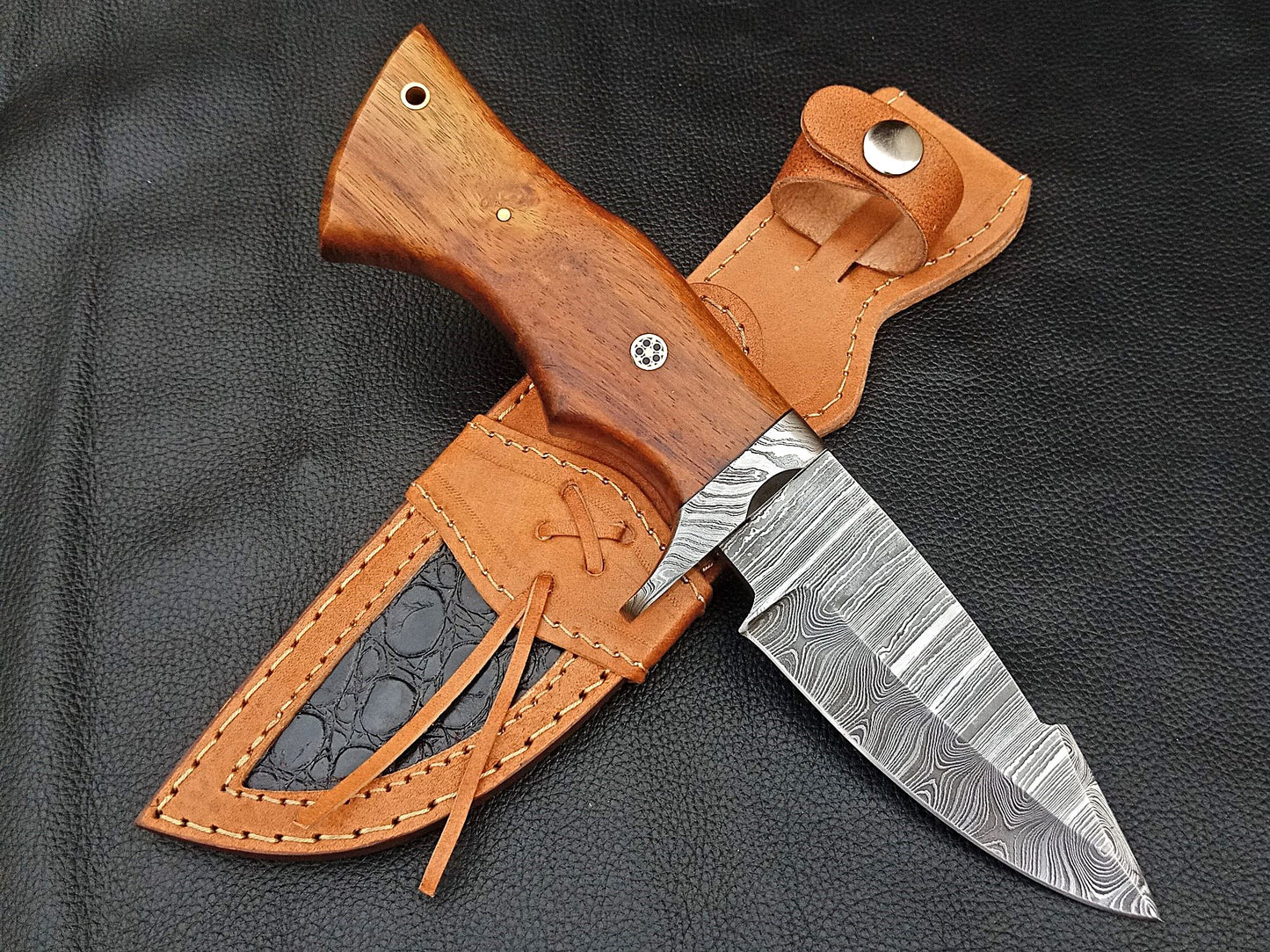 SA-1401 DAMASCUS STEEL SKINING KNIFE- DAMASCUS STEEL BOLSTERS