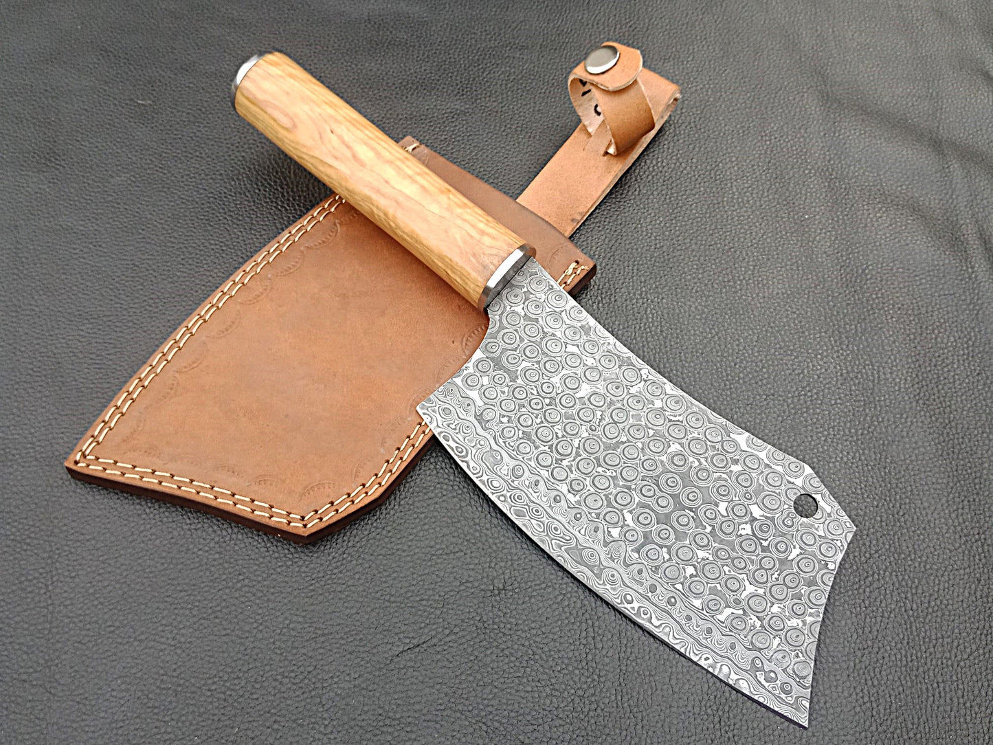 Damascus Steel Kitchen Chef Clever-Olive wood handle-Stainless Steel Clips-SA-1265