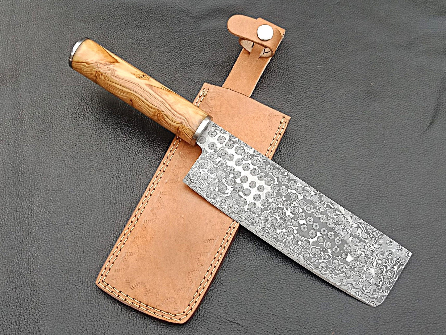 Damascus Steel Kitchen Chef Clever-Olive wood handle-Stainless Steel Clips-SA-1262