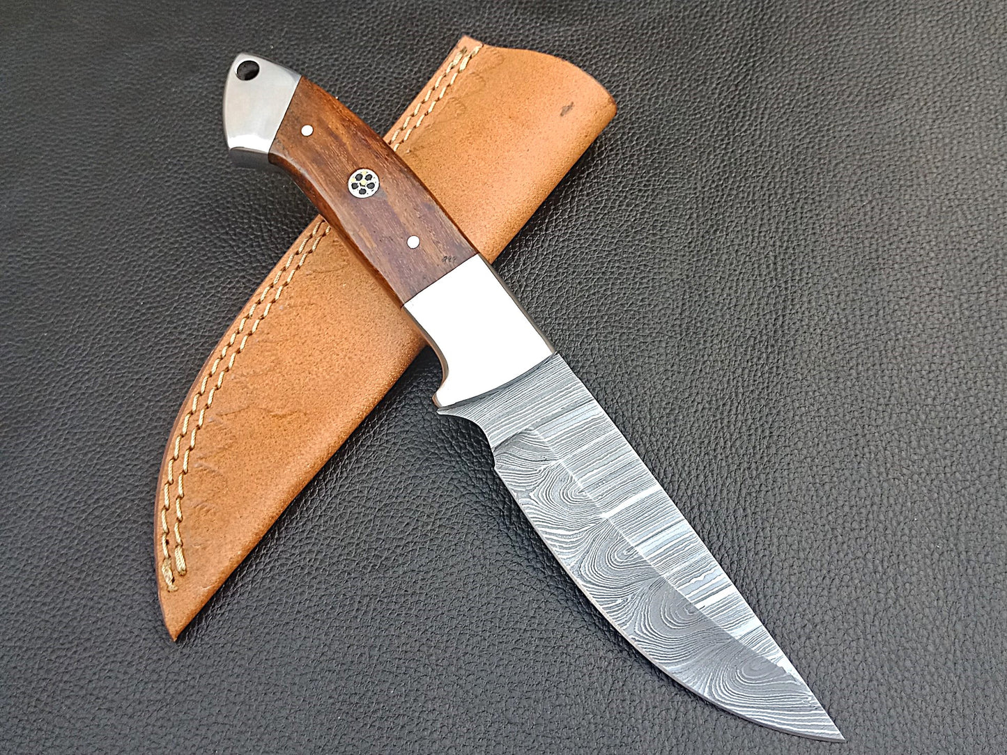 SA-1231 DAMASCUS STEEL SKINING KNIFE- STAINLESS STEEL BOLSTERS