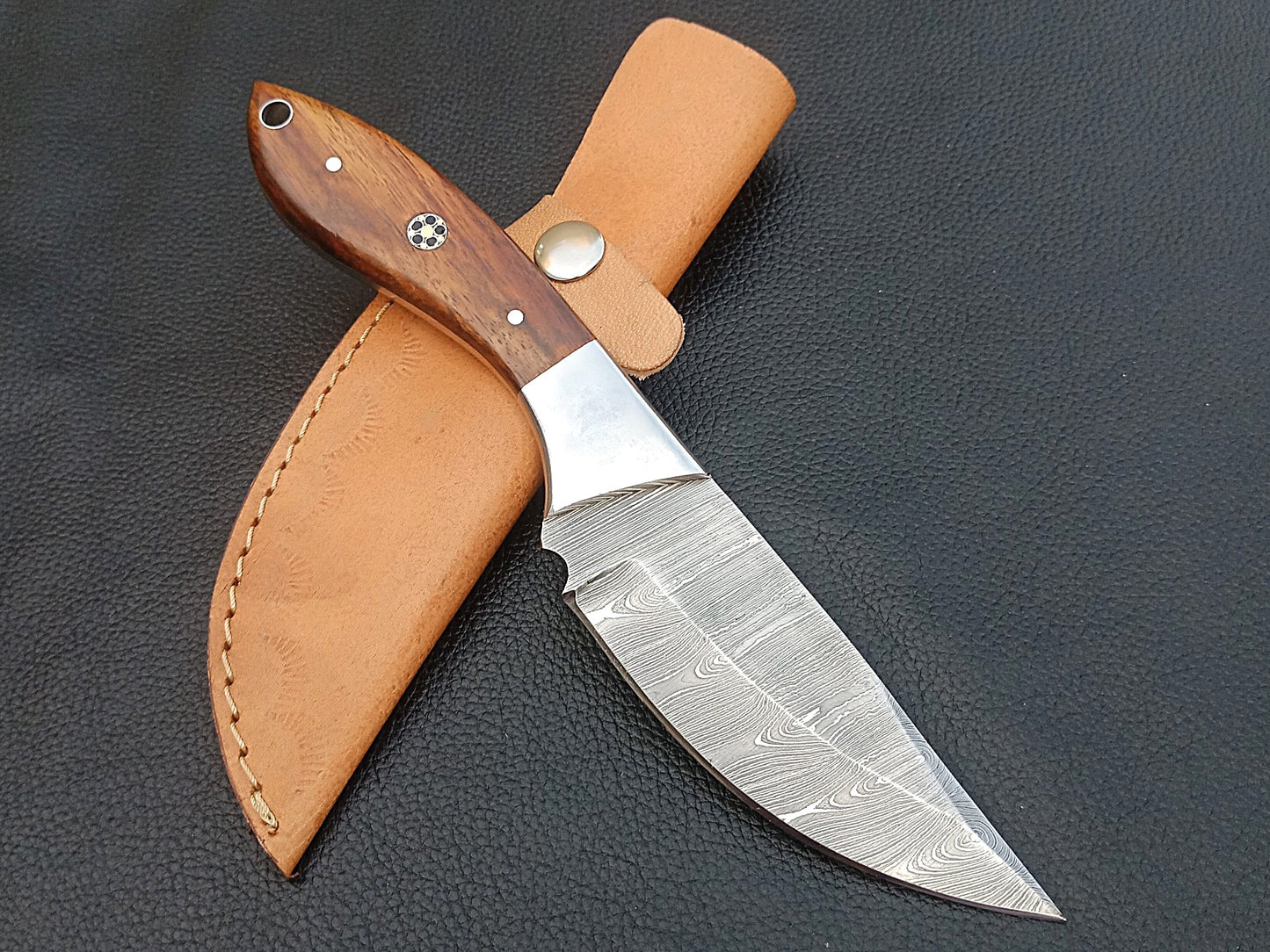 SA-1402 DAMASCUS STEEL SKINING KNIFE- DAMASCUS STEEL BOLSTERS