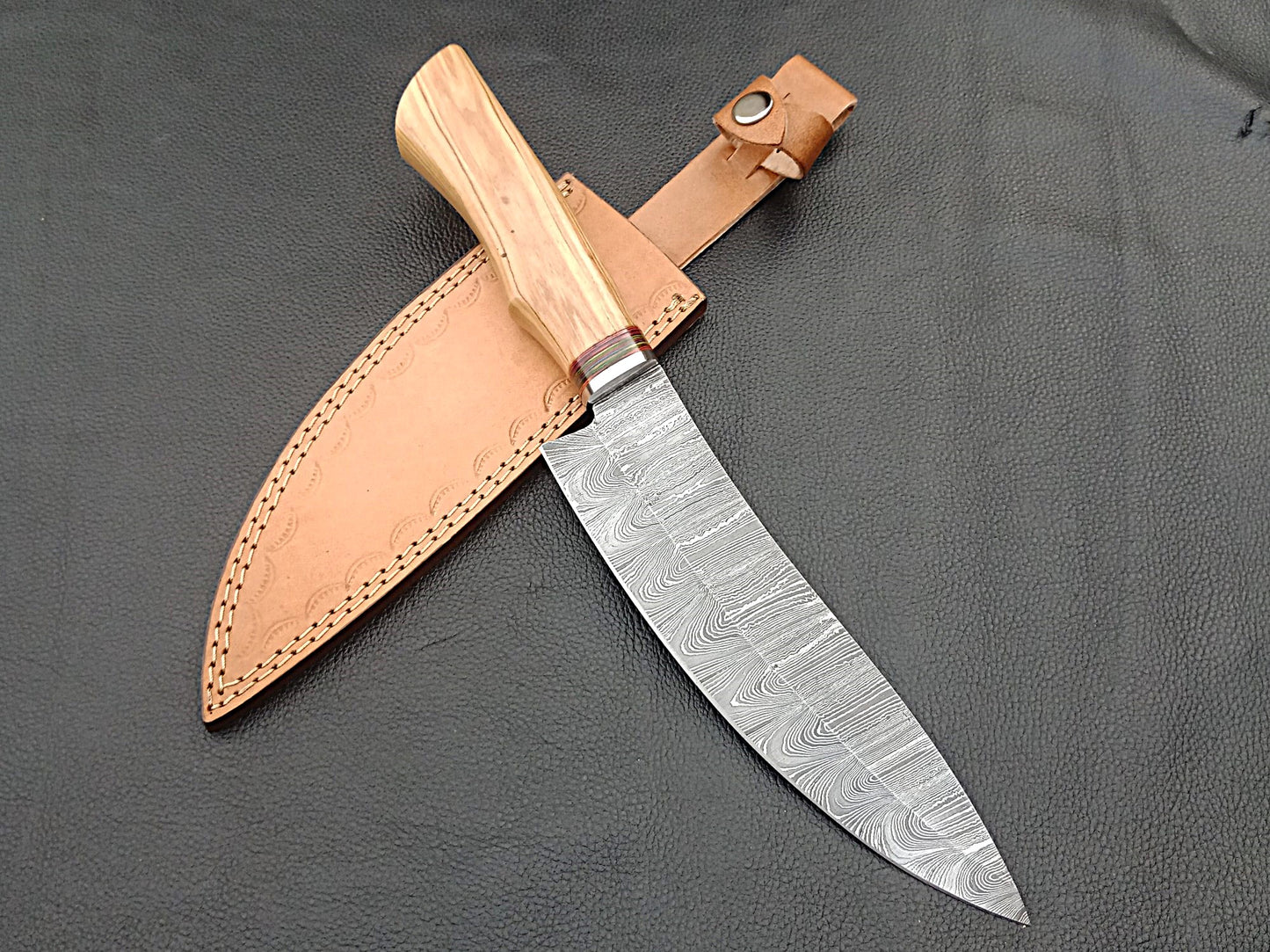 Damascus Steel Kitchen Chef Knife-Olive wood handle-Stainless Steel Bolsters-Damascus Bolsters-SA-1253