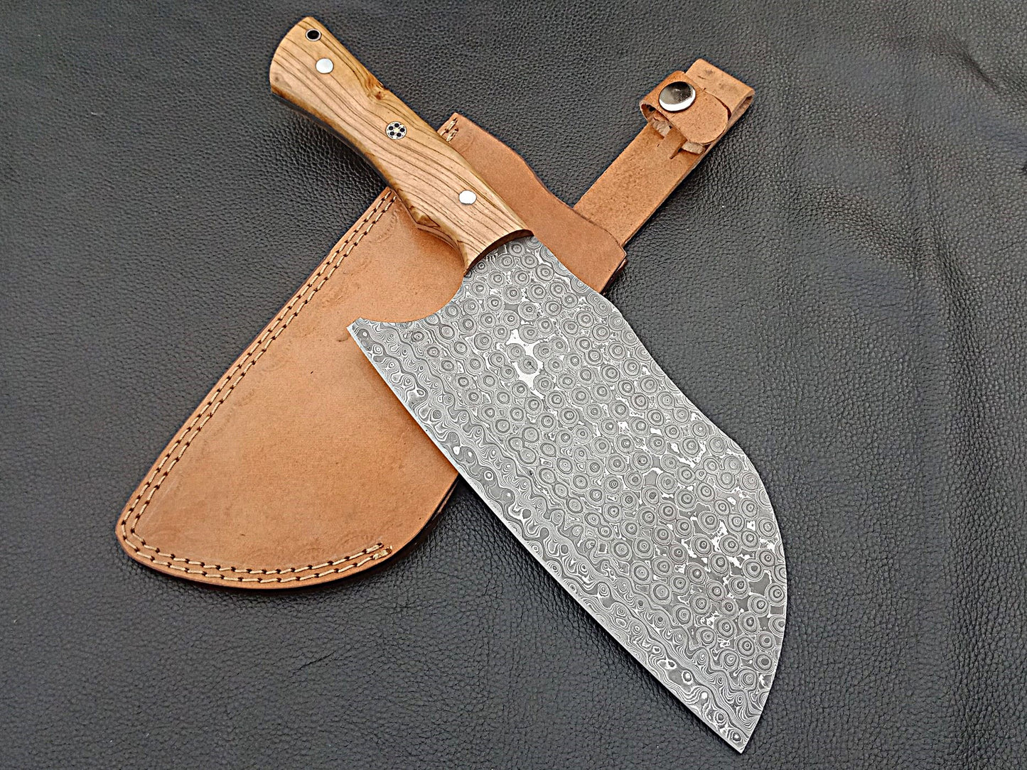Damascus Steel Kitchen Chef Clever-Olive wood handle-Stainless Steel Clips-SA-1264
