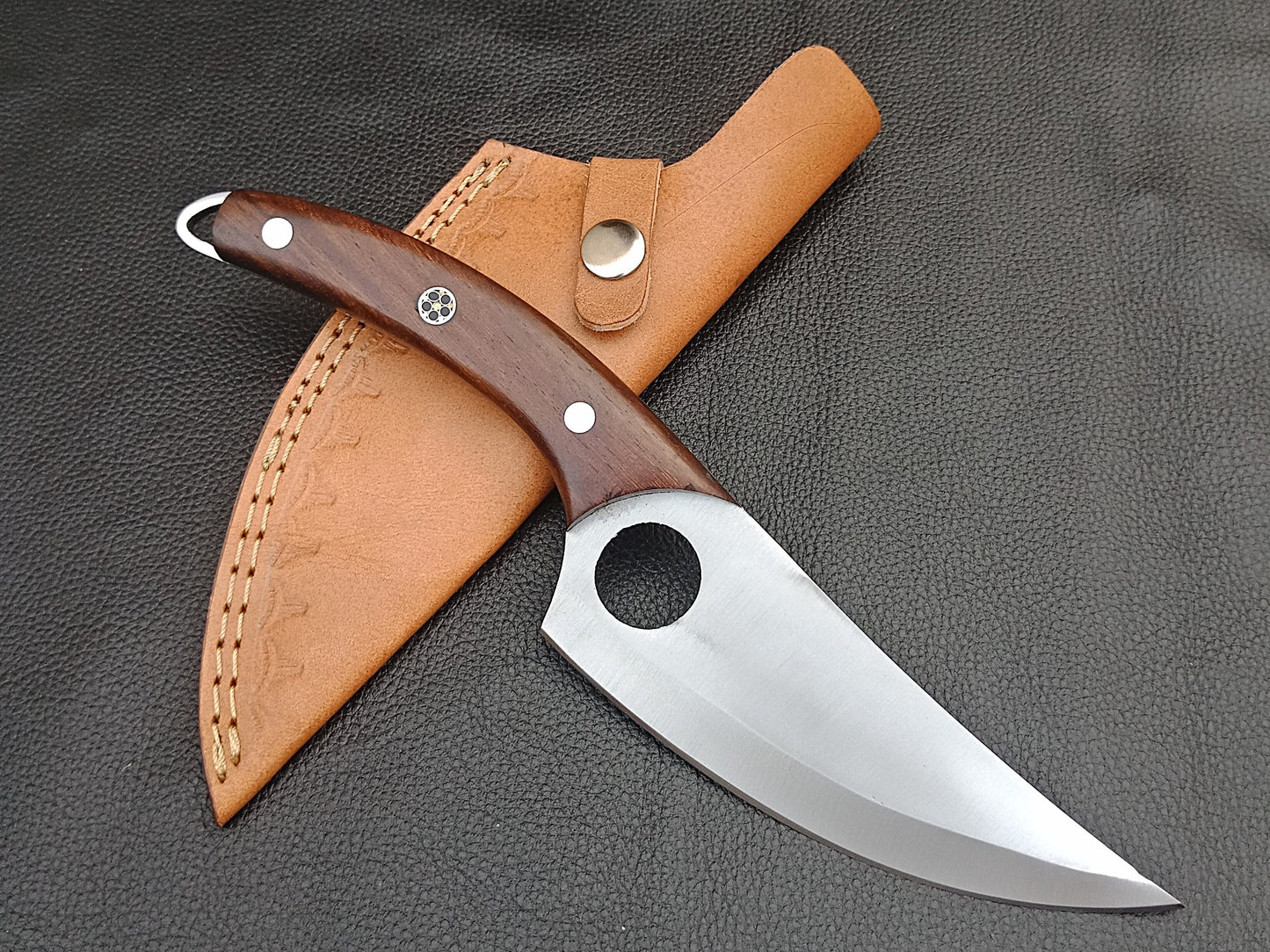 SA-1402 DAMASCUS STEEL SKINING KNIFE- DAMASCUS STEEL BOLSTERS