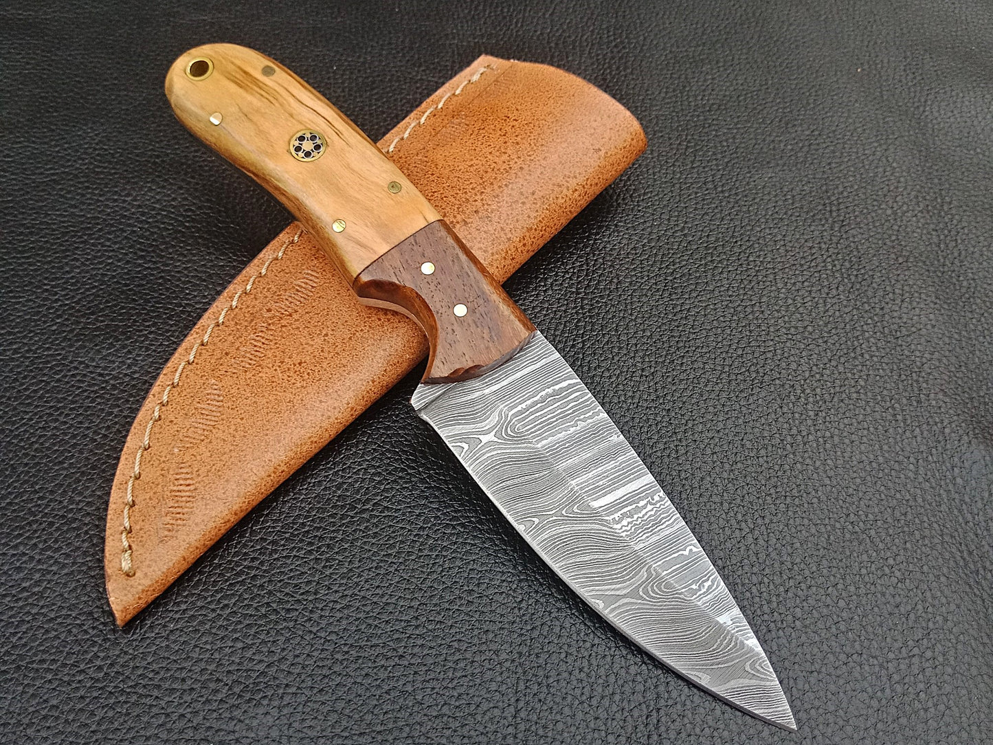 SA-1233 DAMASCUS STEEL SKINING KNIFE- DAMASCUS STEEL BOLSTERS