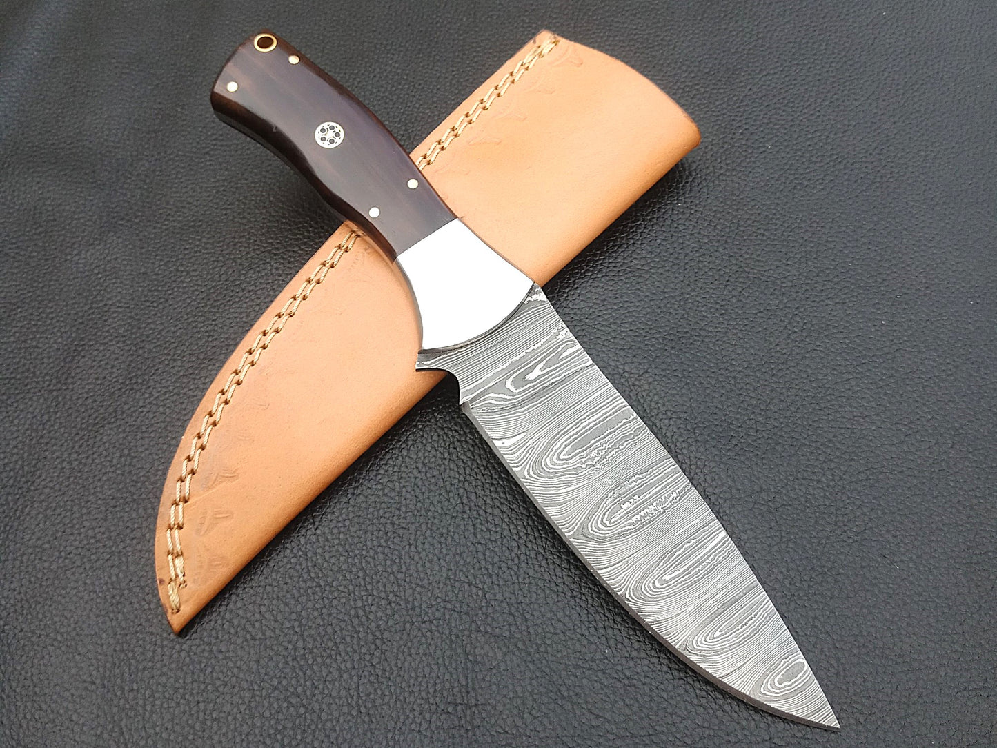 SA-1230 DAMASCUS STEEL SKINING KNIFE-STAINLESS STEEL BOLSTERS