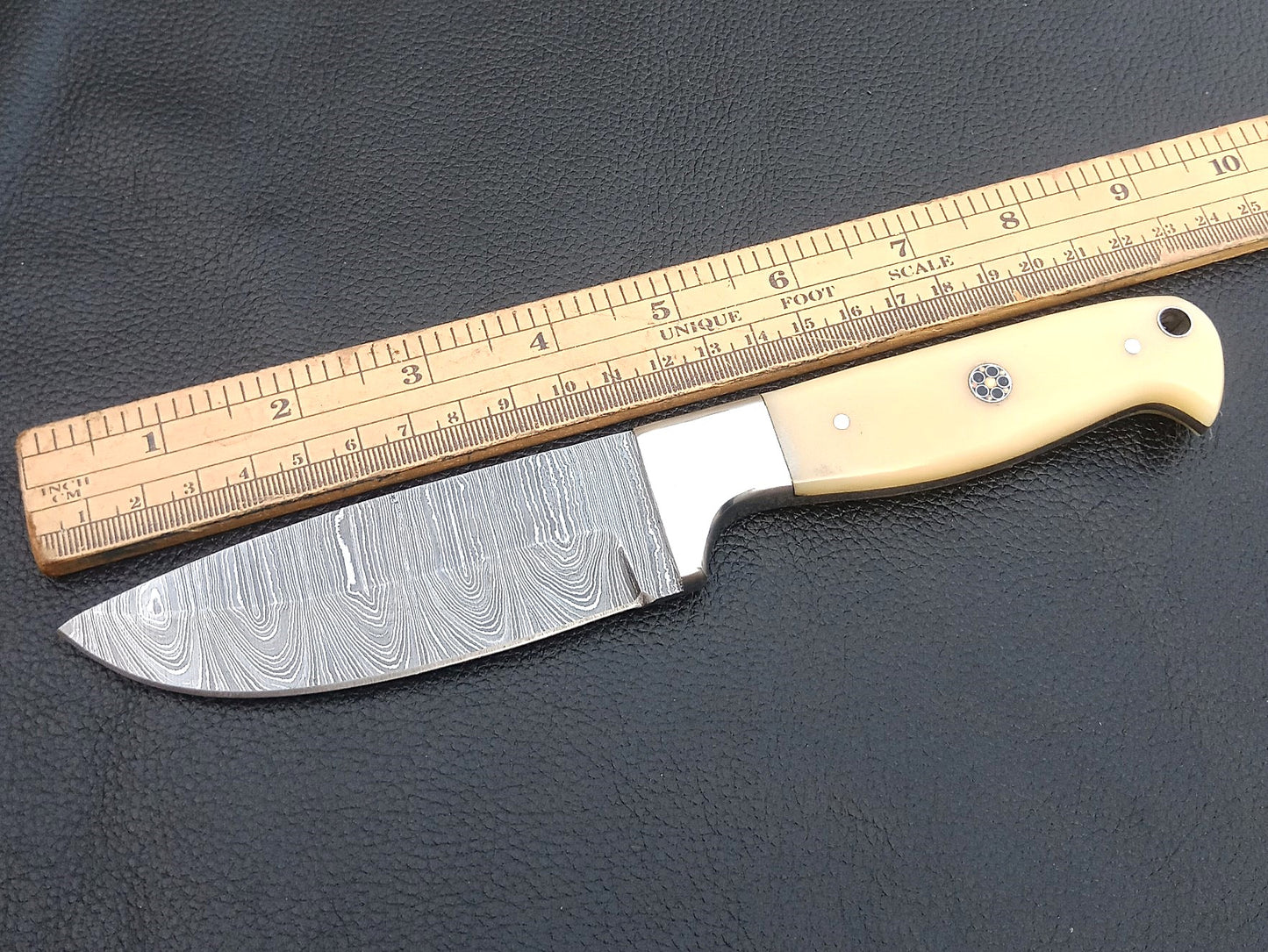 SA-1222 DAMASCUS STEEL SKINING KNIFE-STAINLESS STEEL BOLSTERS