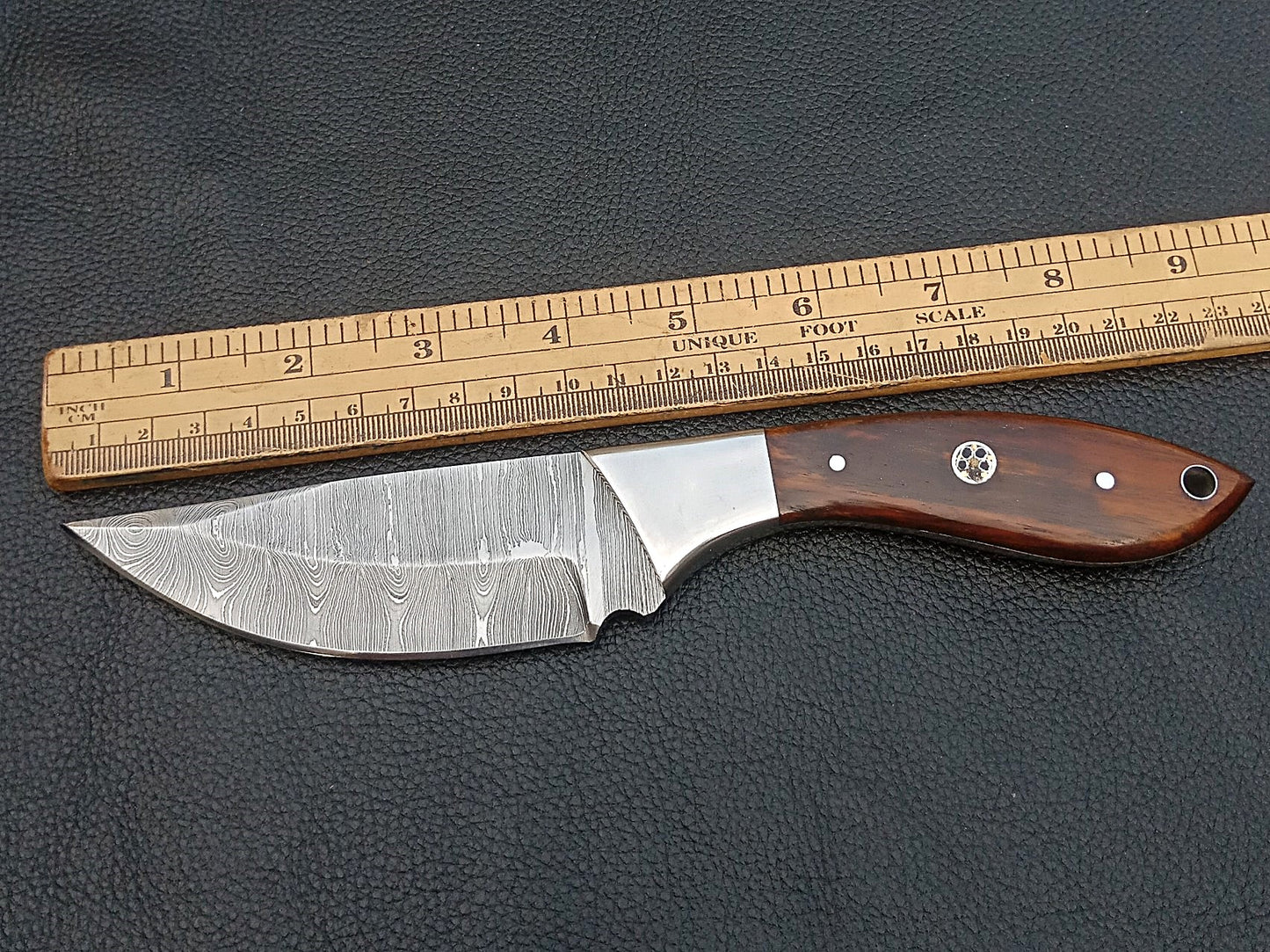 SA-1402 DAMASCUS STEEL SKINING KNIFE- DAMASCUS STEEL BOLSTERS