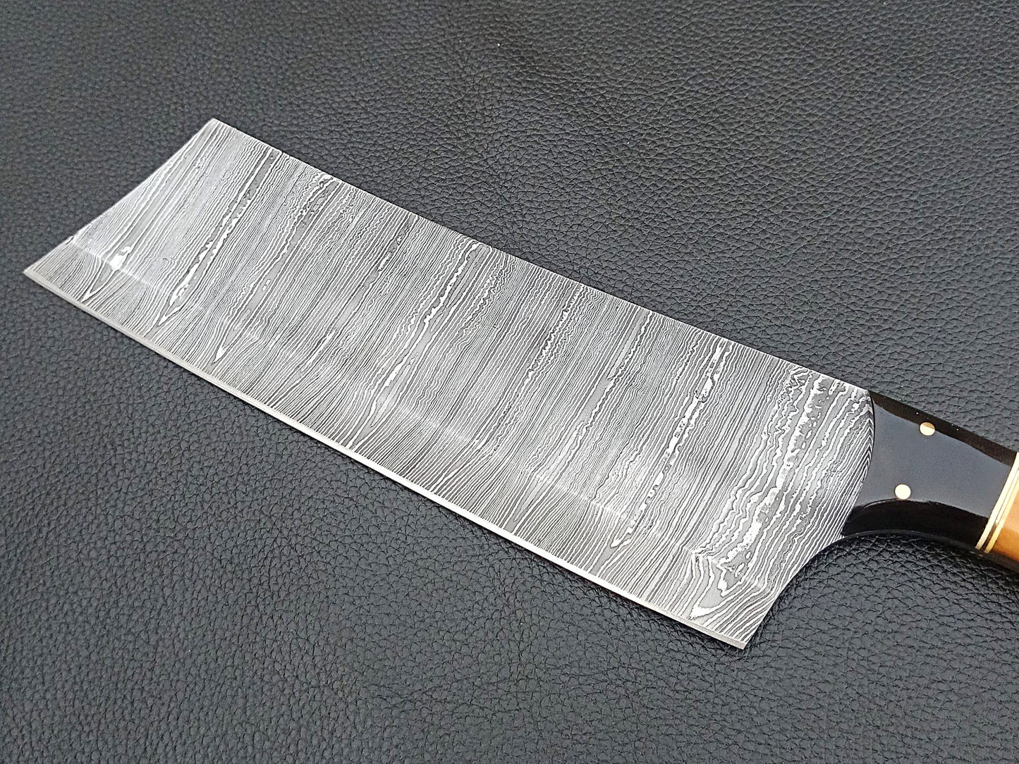 Damascus Steel Kitchen Chef Clever-Olive wood handle-Black Horn Bolsters-SA-1261