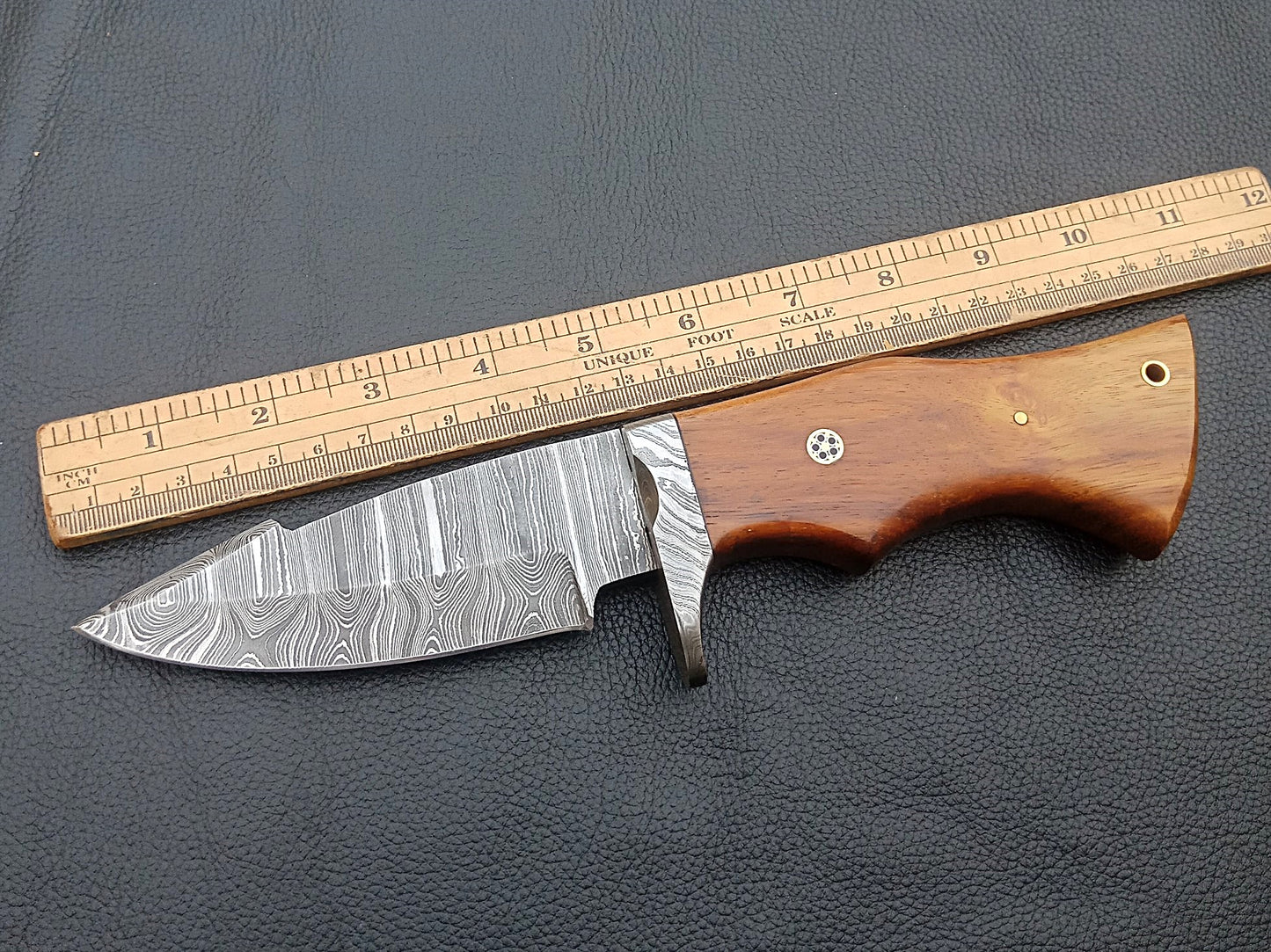 SA-1401 DAMASCUS STEEL SKINING KNIFE- DAMASCUS STEEL BOLSTERS