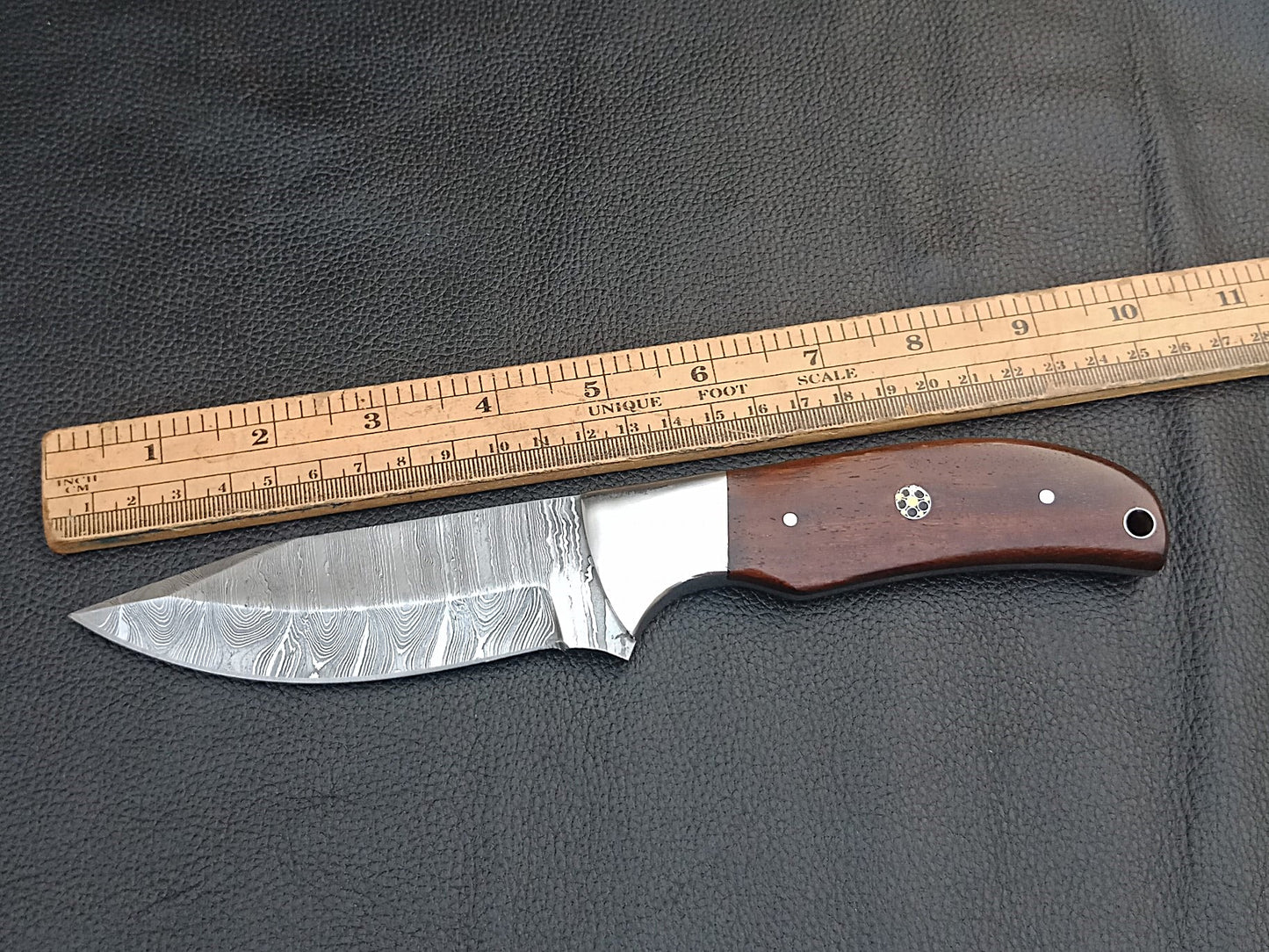 SA-1302 DAMASCUS STEEL SKINING KNIFE- STAINLESS STEEL BOLSTERS