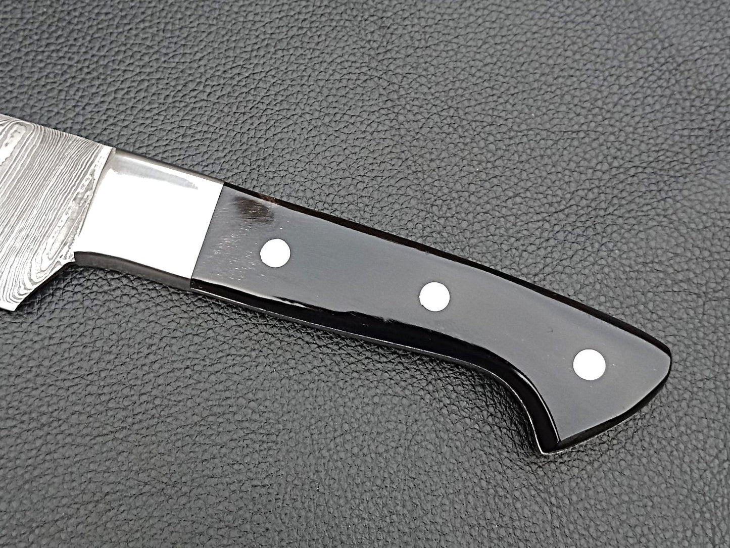 Damascus Steel Kitchen Chef Knife-Black Horn handle-Stainless Steel Bolsters-SA-1269