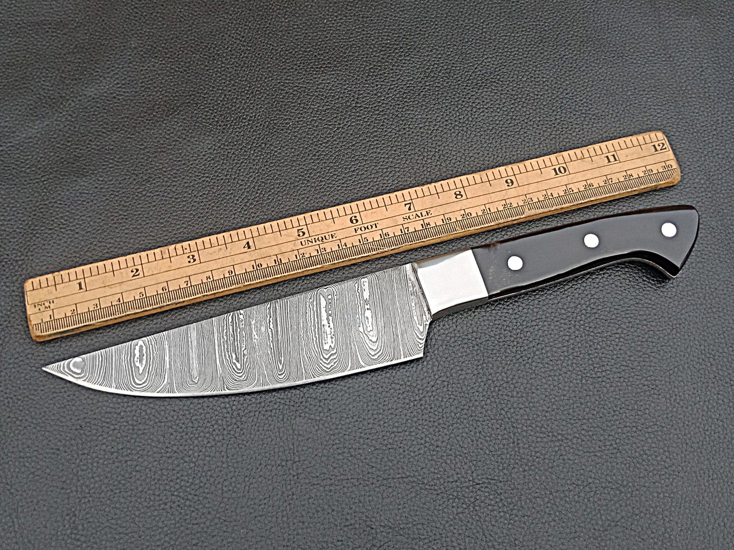 Damascus Steel Kitchen Chef Knife-Black Horn handle-Stainless Steel Bolsters-SA-1269
